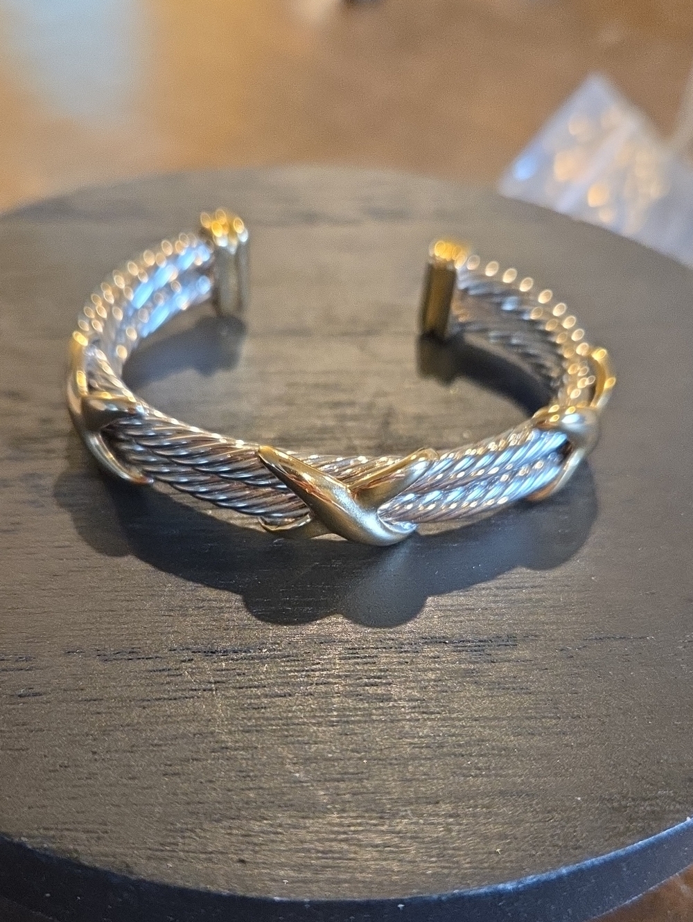 Two-Tone Triple X Cable Cuff Bracelet in Silver and Gold